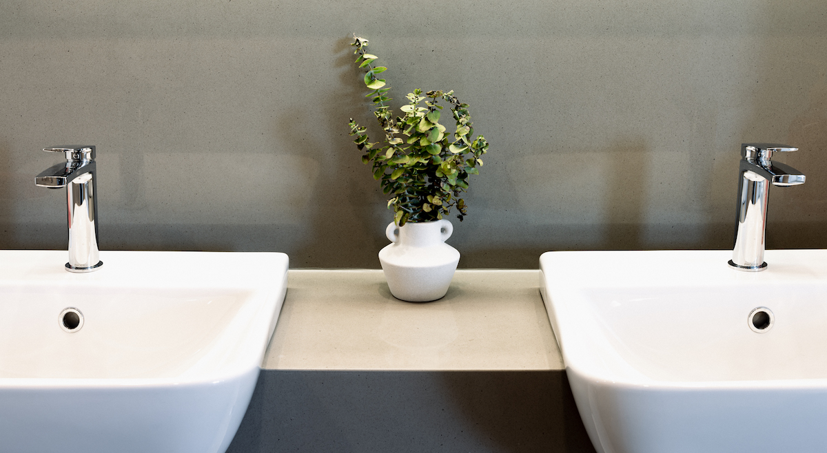 Concrete granite on vanity and splashback