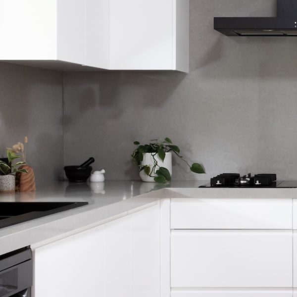 Picture of kitchen featuring Alpine Grey on benchtop and splashback